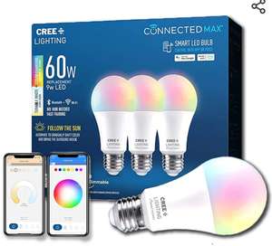 Amazon Smart Led Bulb 60W White + Color Changing, 2.4 Ghz, Compatible with Alexa and Google Home, No Hub Required, Bluetooth + WiFi, 3Pk