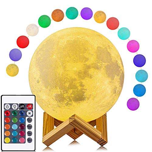 Amazon: Lámpara Luna 3D, Salandens 16 Colores LED Luz Luna, 15cm Lampara Luna Nocturna Control Remoto & Táctil
