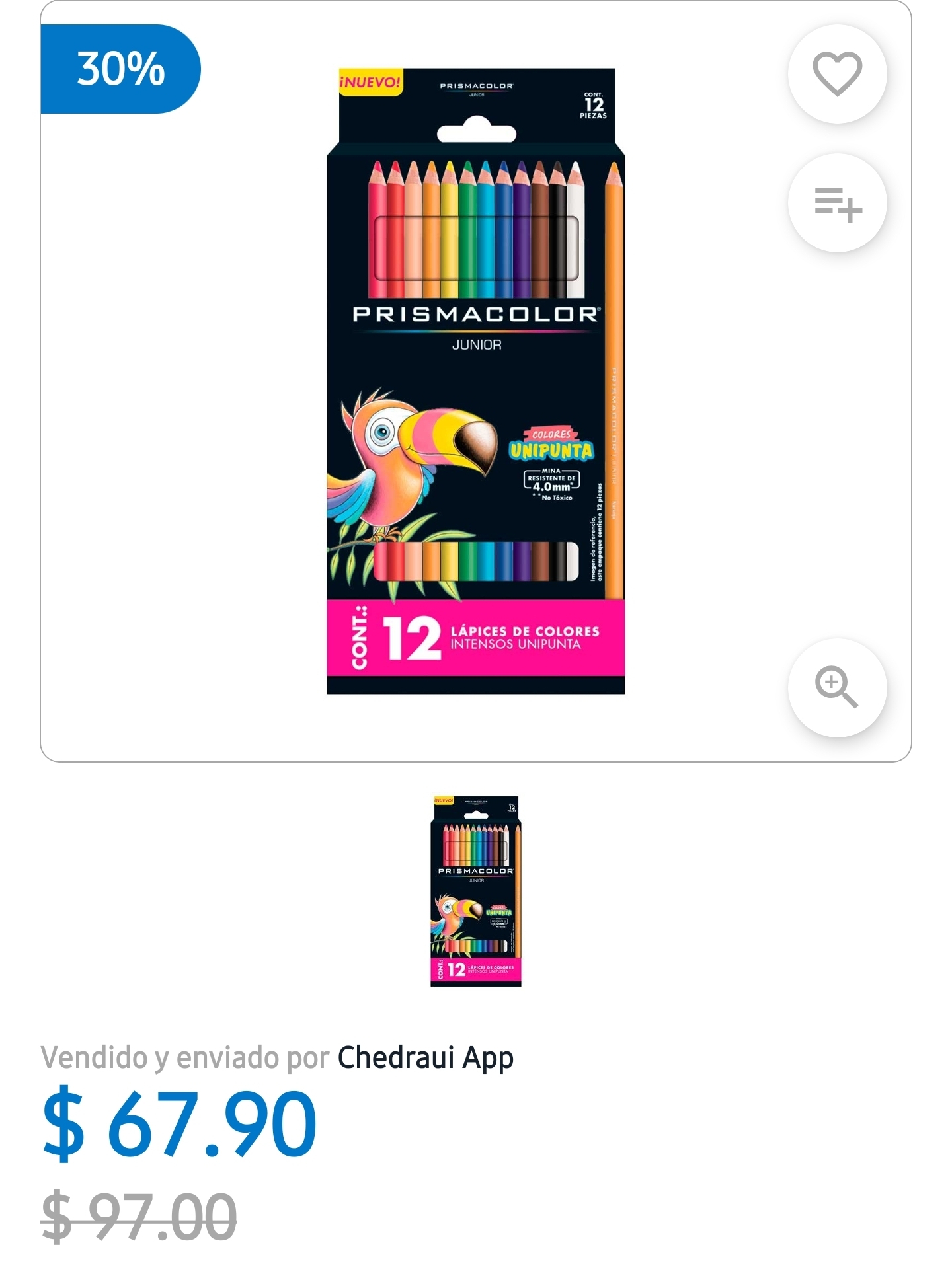 Chedraui: $67 ||| Prismacolor unipunta 12 colores