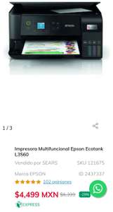 Sears en línea y Banorte digital: Impresora Multifuncional Epson Ecotank L3560