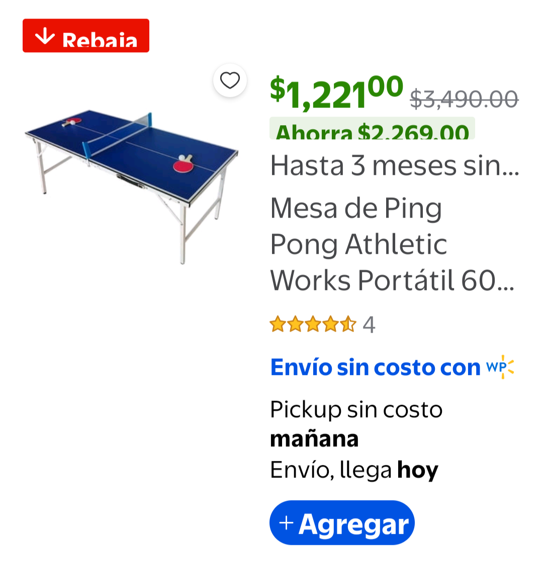 Walmart: Mesa de ping pong 60 inch