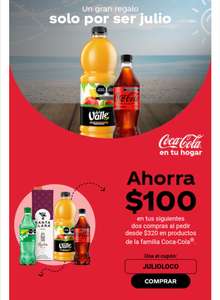Ahorro de $100 compra de $320 en los siguientes 2 pedidos de productos de la Familia Coca Cola