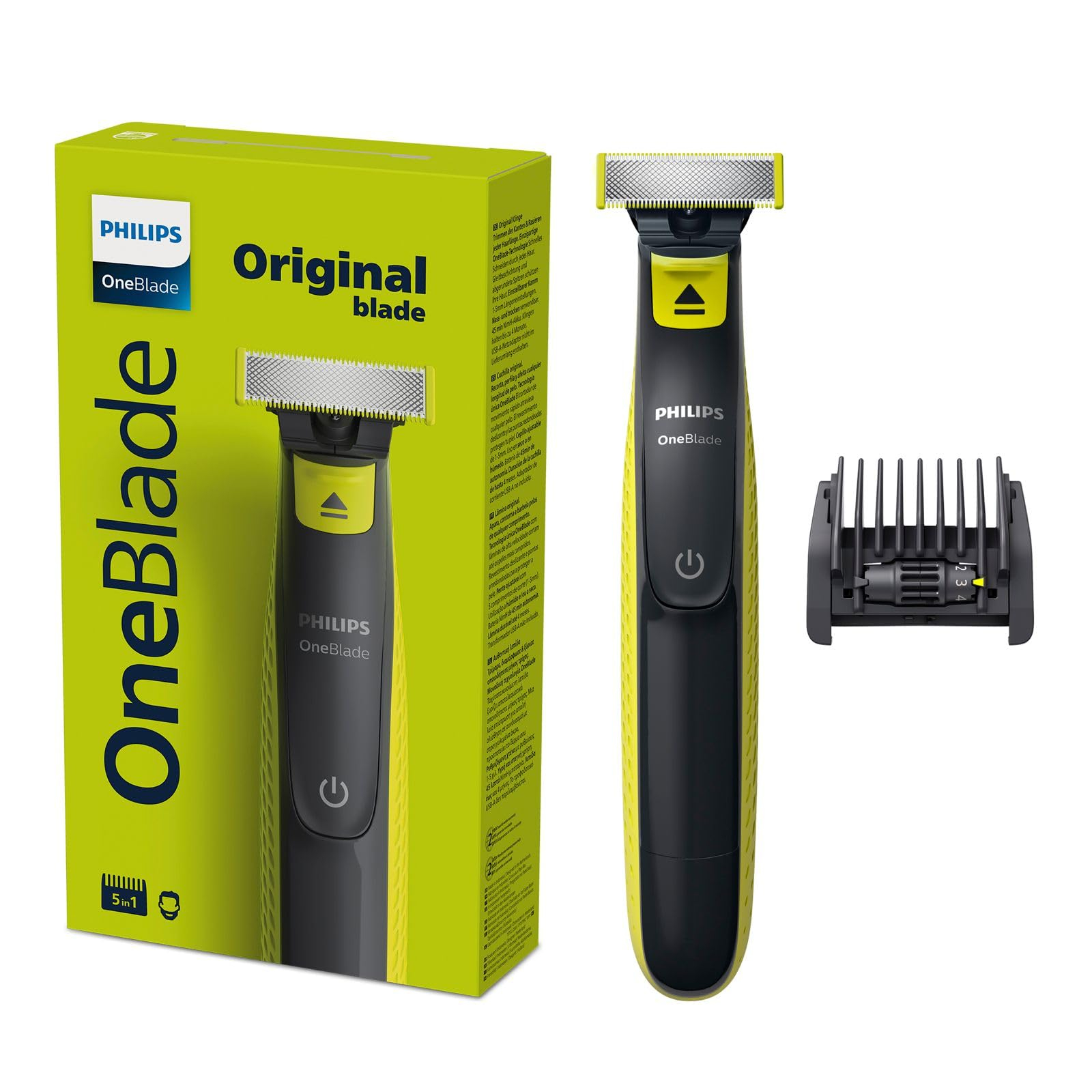 Amazon: Philips OneBlade Afeitadora y Recortadora Eléctrica de Barba para Hombre Uso seco y húmedo , Incluye peine ajustable 5 en 1