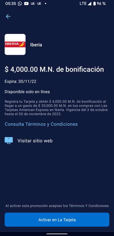 American Express: Bonificación de $4,000 al llegar a un gasto de $20,000 en Iberia