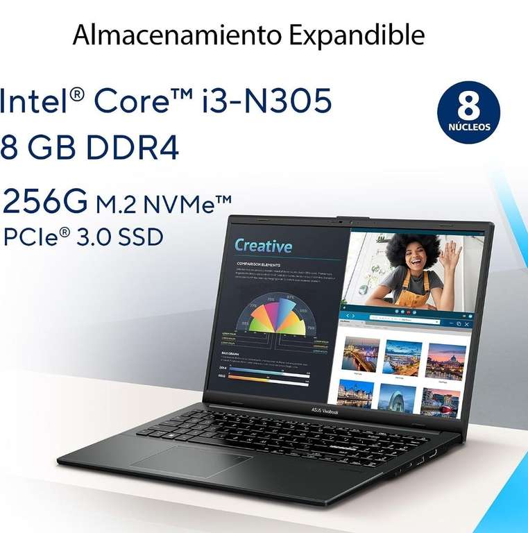 Amazon: Laptop Asus Vivobook 15, Intel Core i3-12Gen, 8GB RAM, 256GB SSD Incluye Mouse y Mochila con Teclado en español (Garantía en México)