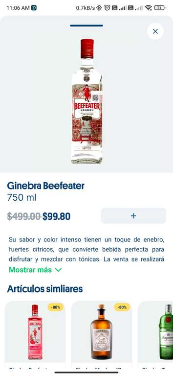 JOKR: Ginebra Beefeater 750ml (en direcciones seleccionadas)