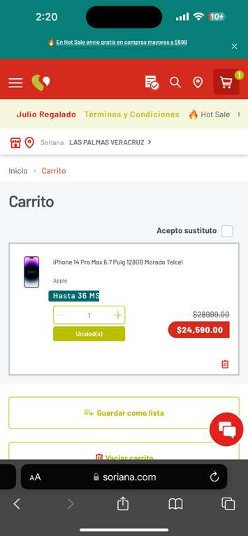 Soriana: IPhone 14 Pro Max 128 GB (HSBC 20%)
