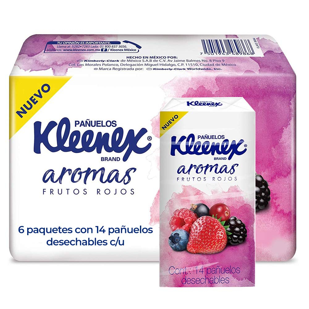 AMAZON: Kleenex Pañuelos Faciales Aromas, 6 Sellapacks Con 14 Piezas De Doble Hoja, Aroma Frutos Rojos (Planea y Ahorra)