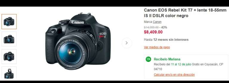 Linio: Canon EOS Rebel kit T7 + Lente 18-55mm IS II DSLR color negro | PayPal