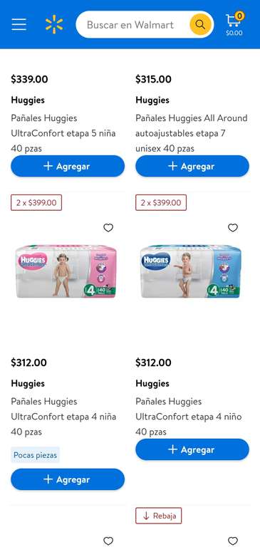 Walmart Súper: 2 Paquetes de pañales por $299 con Bonificación de $100 en compra de $399 en Pañales Huggies seleccionados.