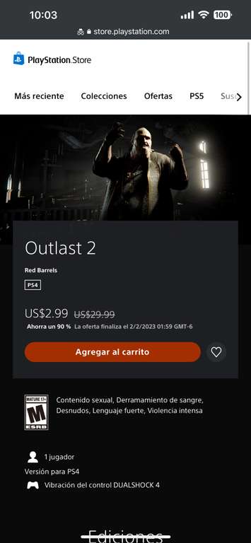 PlayStation Store: Outlast II para ps4