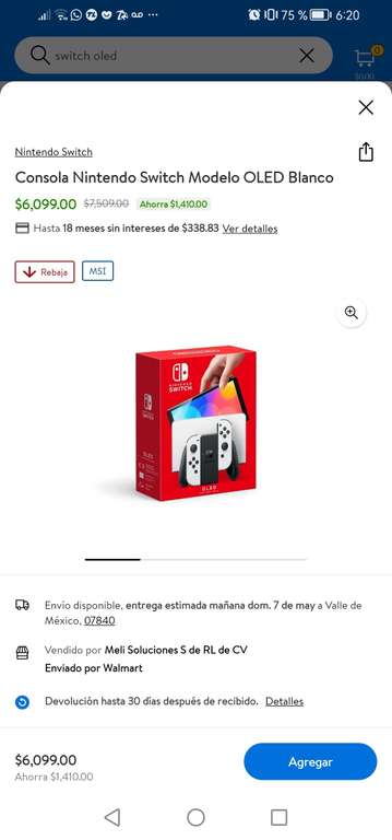 Consola Nintendo Switch Modelo OLED Blanco ¿Nacional? 18MSI en Walmart