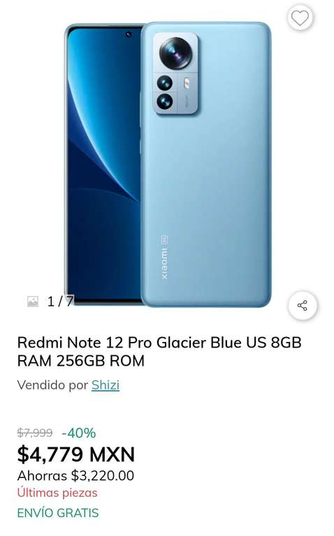 Claro shop: Celular Redmi Note 12 Pro Glacier Blue US 8GB RAM 256GB ROM