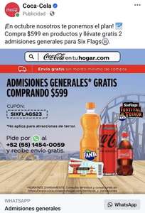 Coca Cola: Compra $599 en productos y llévate 2 admisiones generales para Six Flags