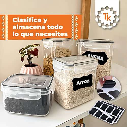 TMOSLY Juego de 16 recipientes de plástico Impermeables para Guardar  Alimentos, 16 Etiquetas y rotuladores de Pizarra, recipientes de plástico