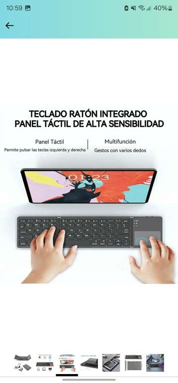 Amazon: Teclado Inalambrico Plegable, Mini Teclado Bluetooth con Touchpad, Teclado Multidispositivo Portátil y Recargable,