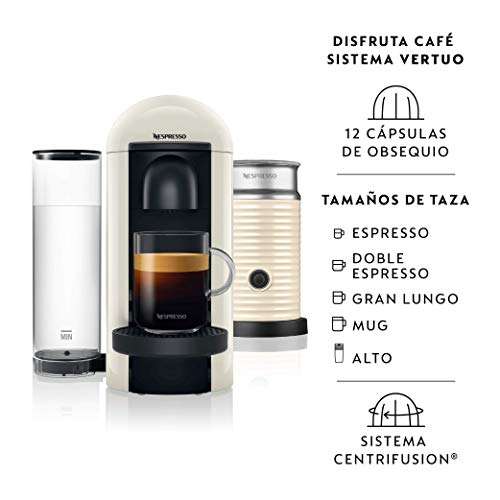 Amazon: NESPRESSO Cafetera VertuoPlus con Espumador de leche, Color Blanca (Incluye obsequio de 12 cápsulas de café)
