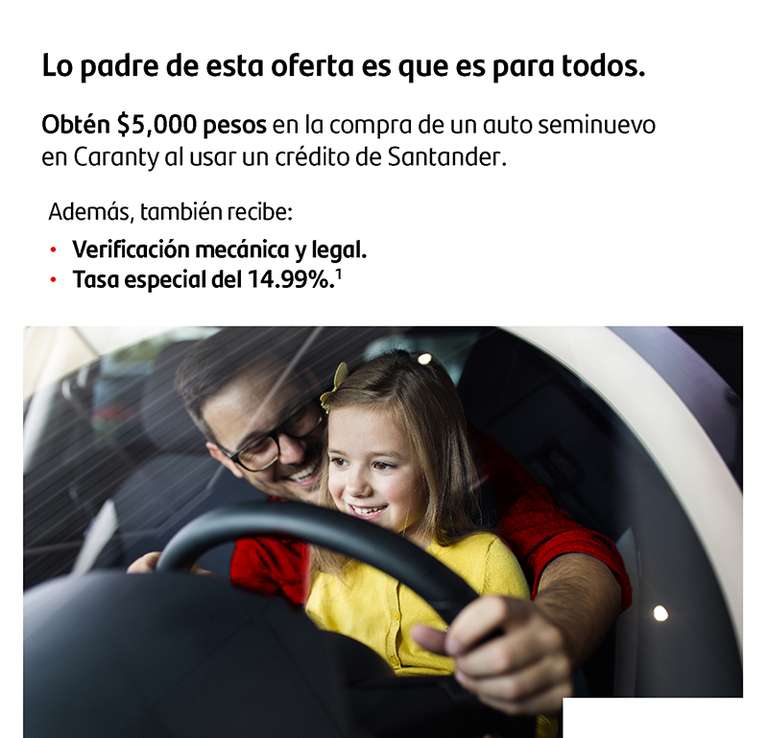 Santander: Obtén $5,000 en la compra de un auto seminuevo