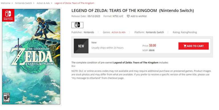 eStarland: Legend of Zelda Tears of the Kingdom GRATIS