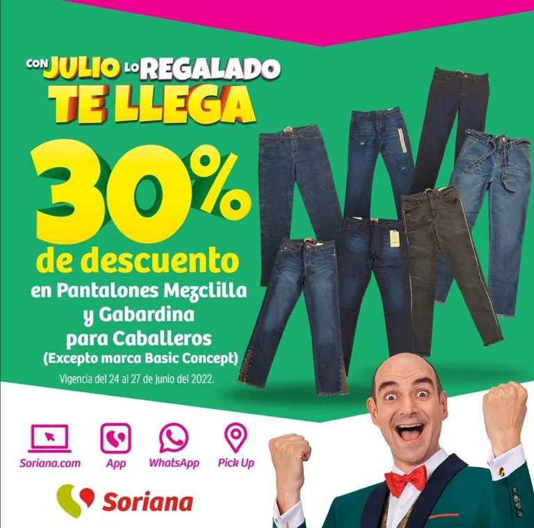 Soriana Híper y Súper [Julio Regalado 2022]: 30% de descuento en pantalones de mezclilla y gabardina para caballeros
