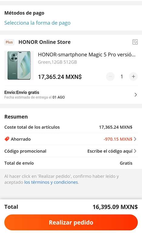 AliExpress: Teléfono Honor Magic 5 Pro 12gb, 512gb versión global