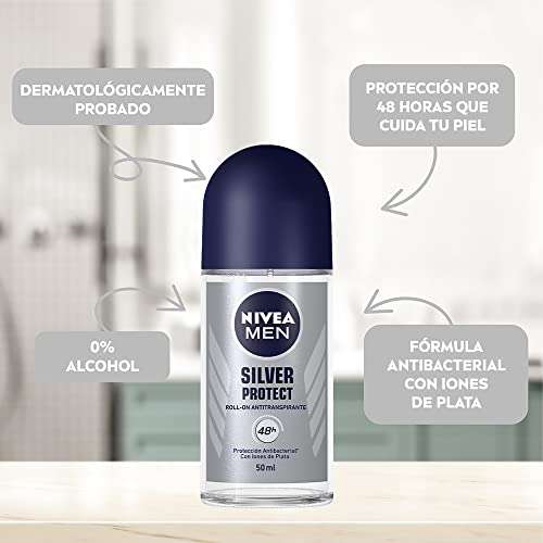Amazon: Nivea Men Desodorante Antibacterial Iones de Plata Hombre, Silver Protect 48 horas Protección Antitranspirante, 50 ml