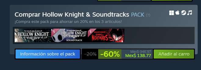 Steam: Hollow Knight y DLCs a 50%