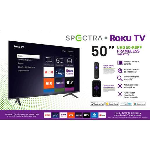RadioShack: Pantalla Spectra Smart TV Roku 50 pulgagas Led UHD 4K pagando con BBVA