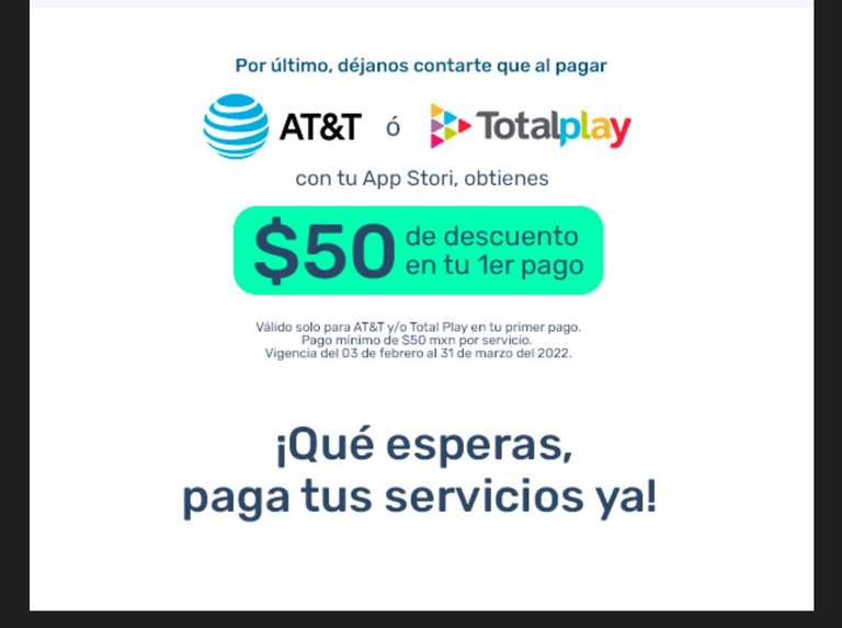 TDC Stori: Por introducción, -$50 de descuento para pagos de servicios en AT&T y Totalplay