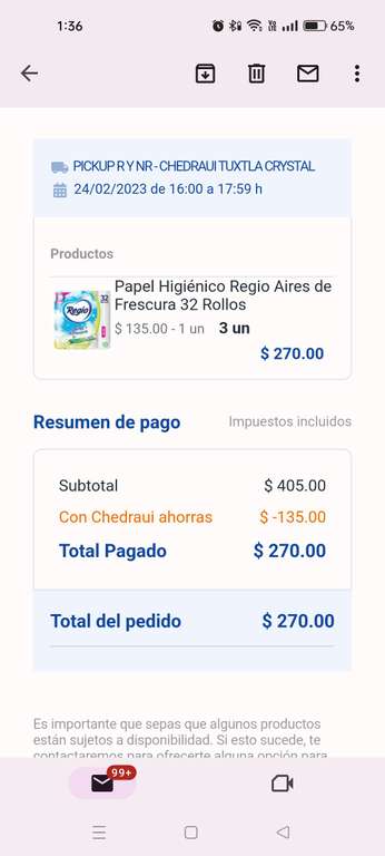 Chedraui: Papel higiénico regio Aires de frescura a 3x$270