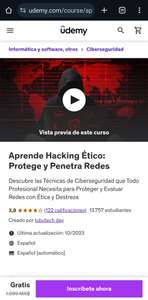 Udemy: Aprende Hacking Ético: Protege y Penetra Redes (GRATIS)