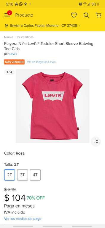 Mercado Libre: Playera Niña Levi's Toddler Short Sleeve Batwing Tee Girls