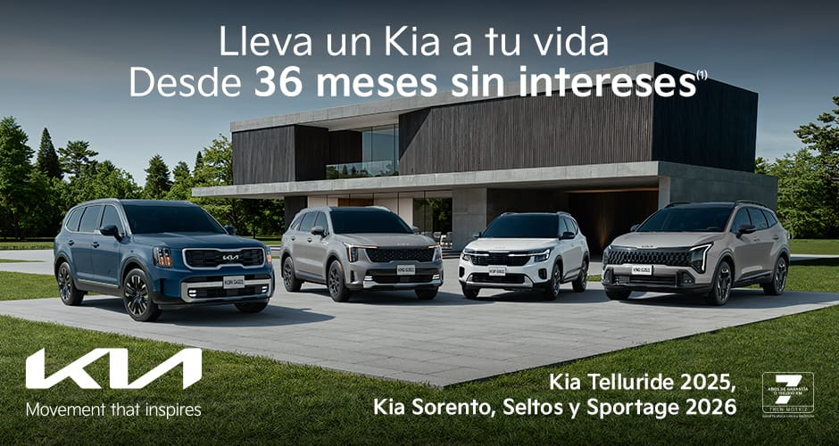 Kia Telluride 2025, Sorento 2026, Seltos 2026 y Sportage 2026 a 36 msi