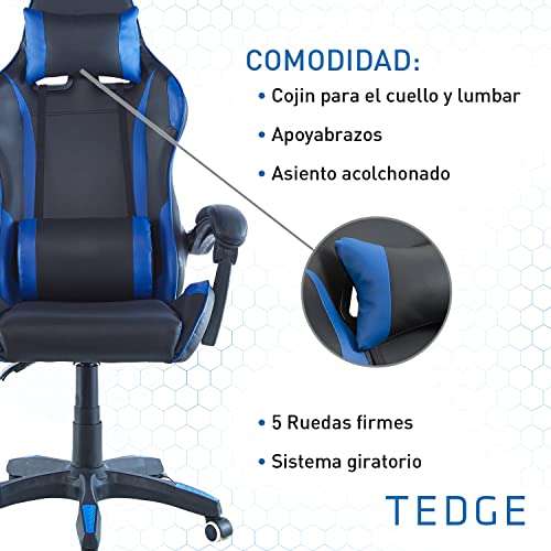 Amazon: Tedge Silla Gamer Ergonómica Reclinable Negra con Azul