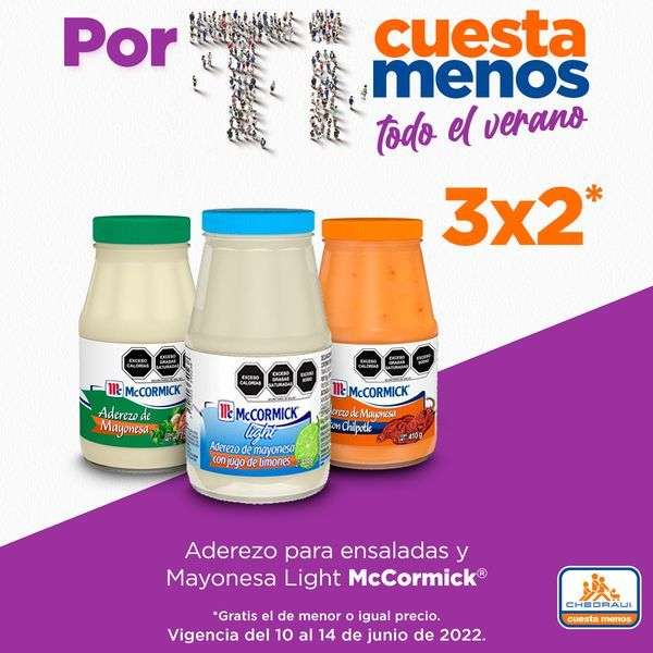 Chedraui: 3 x 2 en Aderezo de Mayonesa para Ensaladas y Mayonesa Light McCormick