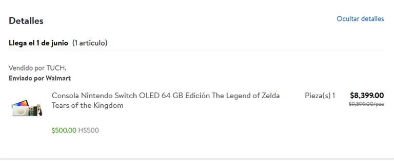Walmart: Consola Nintendo Switch OLED 64 GB Edición The Legend of Zelda Tears of the Kingdom