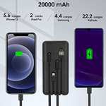 AMAZON: 1 Hora Power Bank 20000mAh, Banco de Energía Batería Portátil con 4Cables Incorporados USB