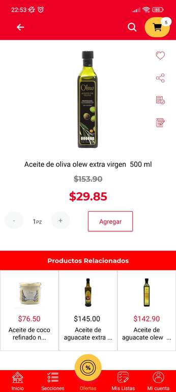 Casa Ley: Aceite de oliva OLEW extra virgen 500ML (App)