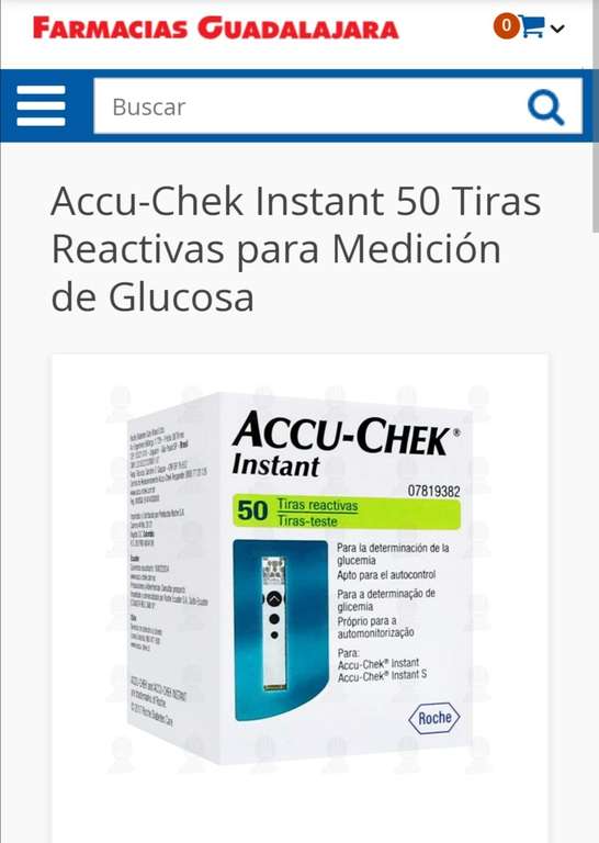 Farmacias Guadalajara: 50 tiras reactivas accu-check instant