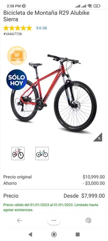 Costco: Para los propósitos de año nuevo Bicicleta ALUBIKE SIERRA R29 $7999
