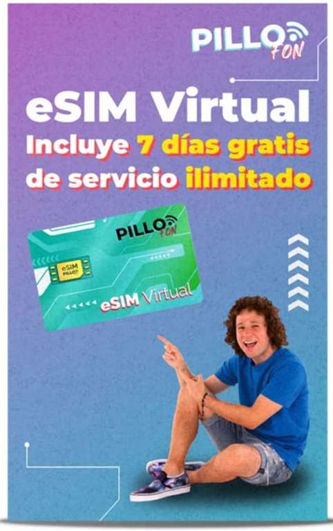 Amazon: Pillofon eSIM Virtual Recargable con 7 Días de Servicio