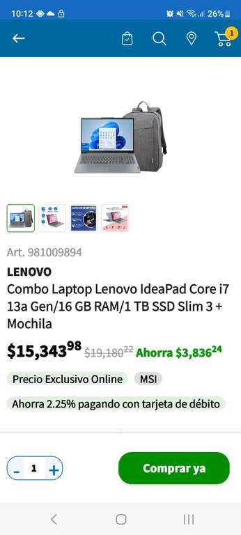 Sam's Club: Laptop Lenovo Intel Core I7 de 13gen, 16gb ram, 1tb SSD, tarjeta grafica Iris Xe Graphics, pantalla Touch, más mochila
