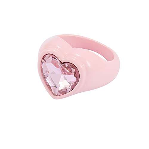 Amazon GUESS Anillo de piedra de corazón rosa claro talla 7