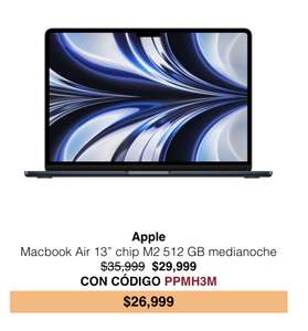 Costco: Apple Macbook Air 13" Chip M2 512GB Medianoche con PayPal + HSBC ó Banorte