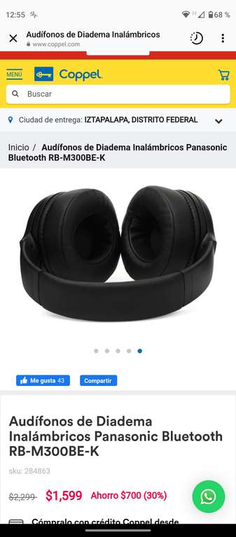 coppel Audífonos de Diadema Inalámbricos Panasonic Bluetooth RB-M300BE-K