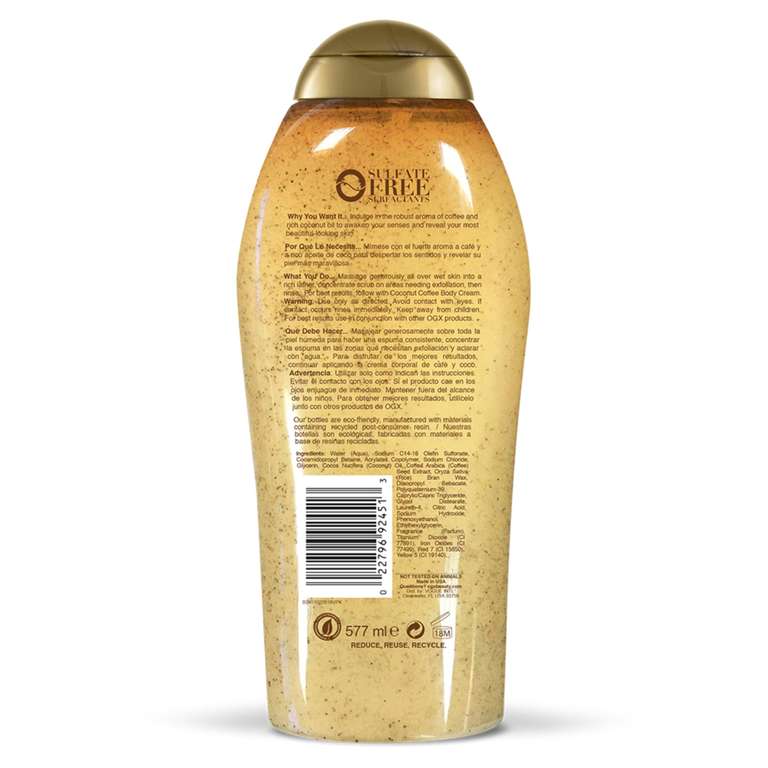 Amazon OGX, Body Wash y Exfoliante de Coco y Café, 577 ml | Planea y Ahorra
