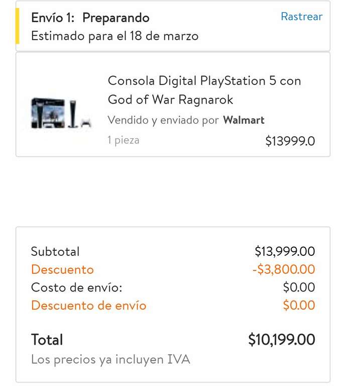Walmart: Consola Digital PlayStation 5 con God of War Ragnarok