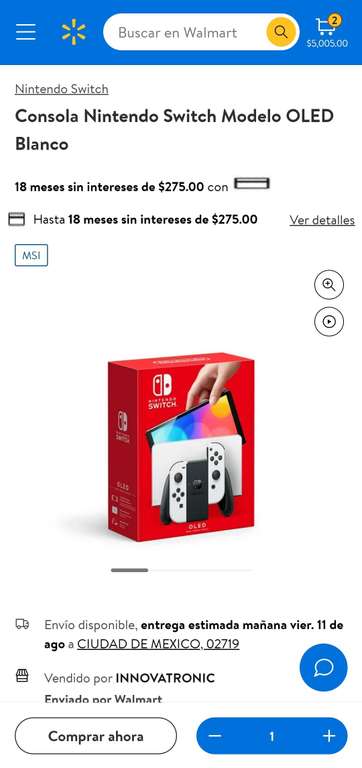 Walmart: Consola Nintendo Switch Modelo OLED Blanco + Barras de cereales