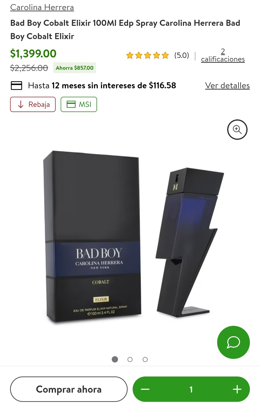 Bodega Aurrera: Bad Boy Cobalt Elixir 100MI Edp Spray Carolina Herrera Bad Boy Cobalt Elixir
