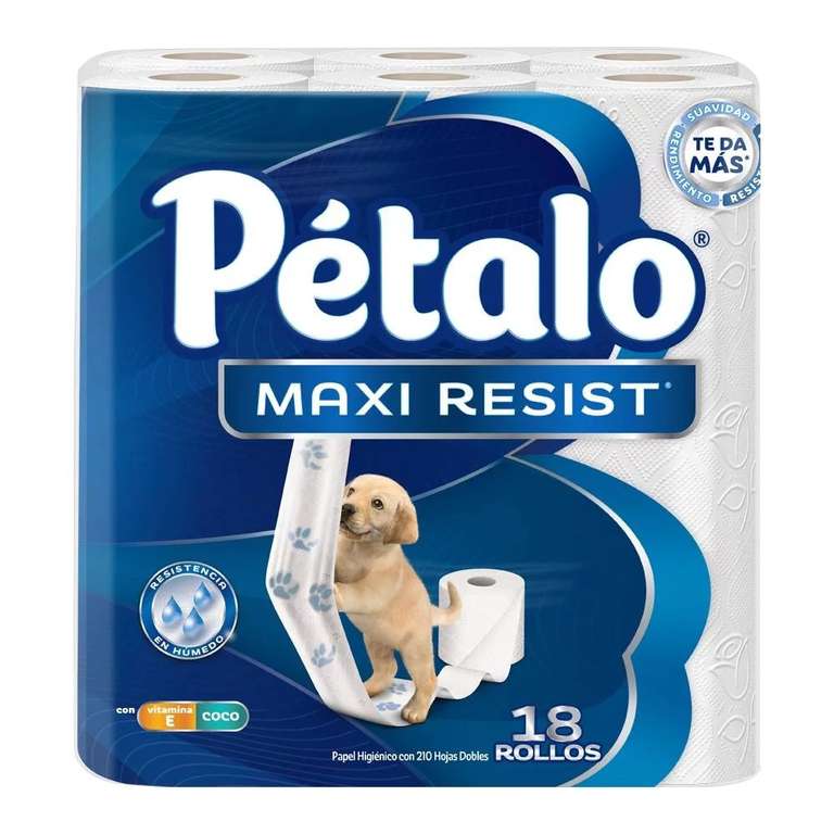 Walmart: Papel higiénico Pétalo Maxi Resist con 18 rollos de 210 hojas dobles c/u